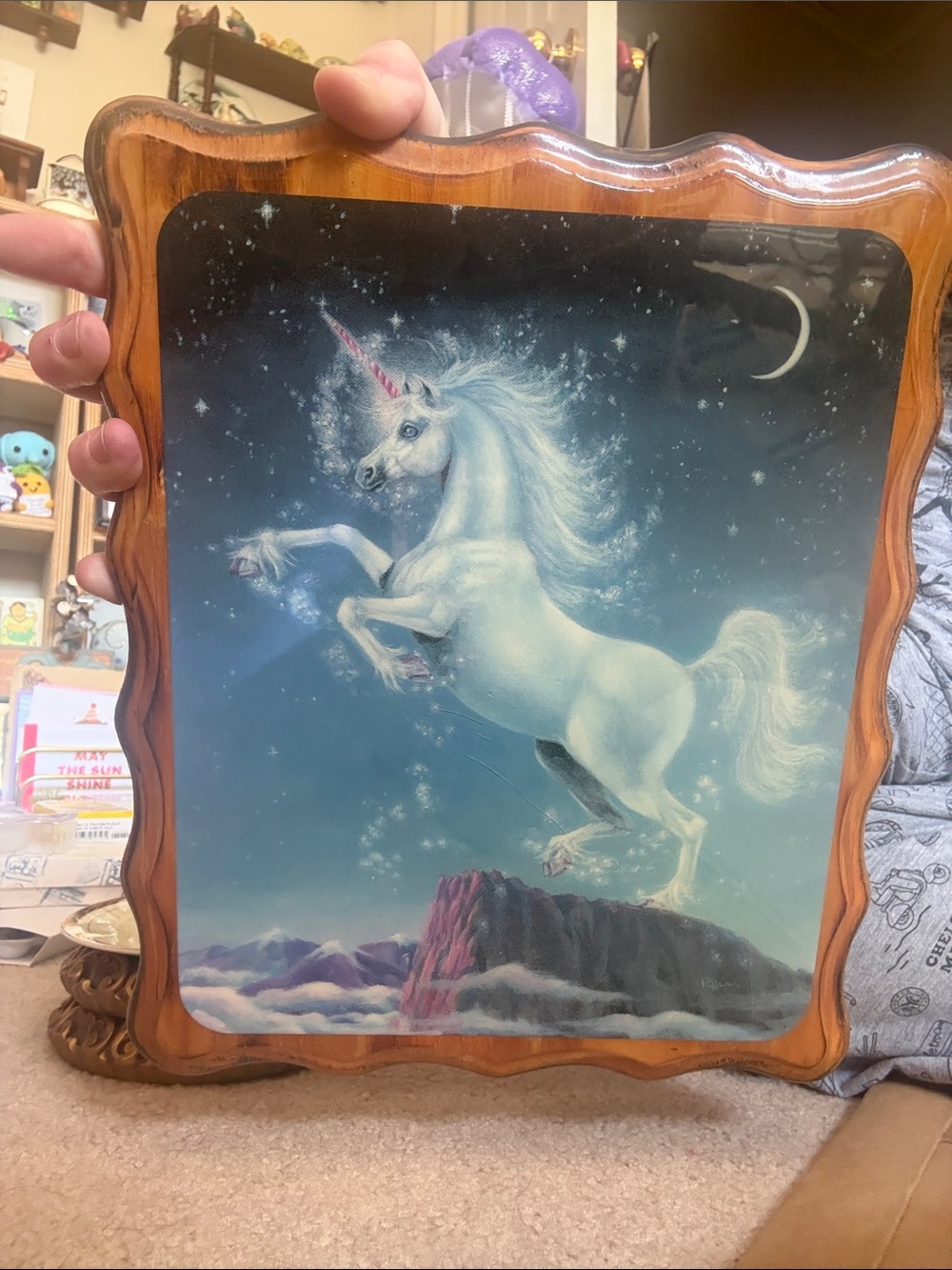 Vintage White Unicorn Wooden Wall Art 80s